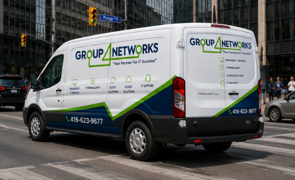 Group 4 Networks service vehicle in downtown Toronto, ready for on-site client support
